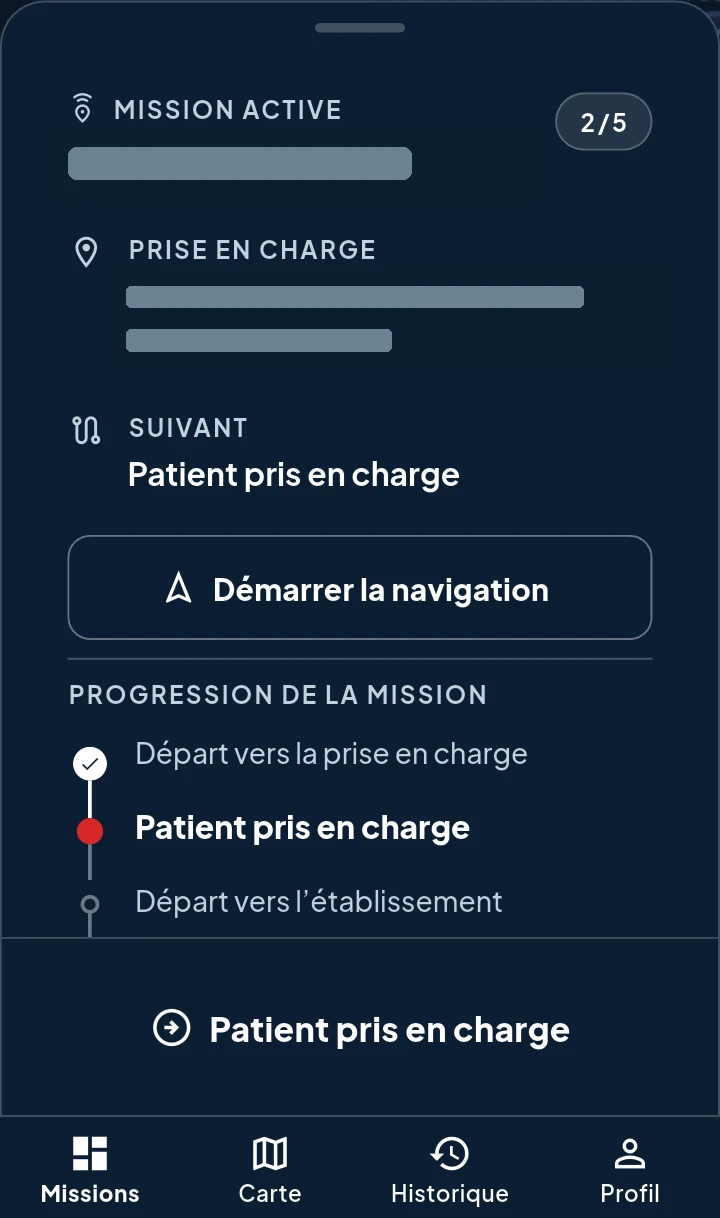 Capture réelle de Driver : progression de la mission, informations identifiantes masquées